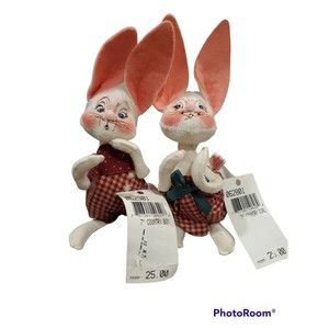 2 Annalee Dolls 7" Country Rabbits Boy Girl Pair #062801 #062901 NWT